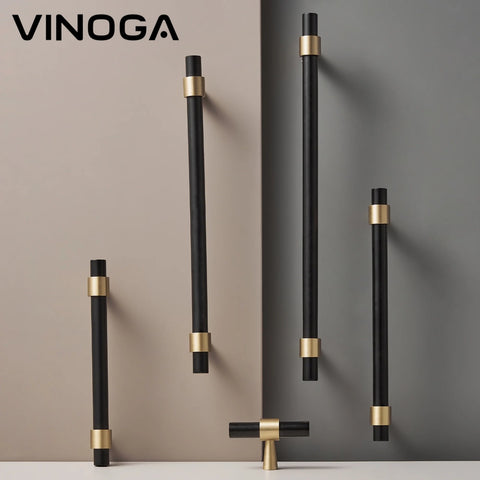 Black Gold Ribbon T-Bar Brass Cabinet Handle V102BG